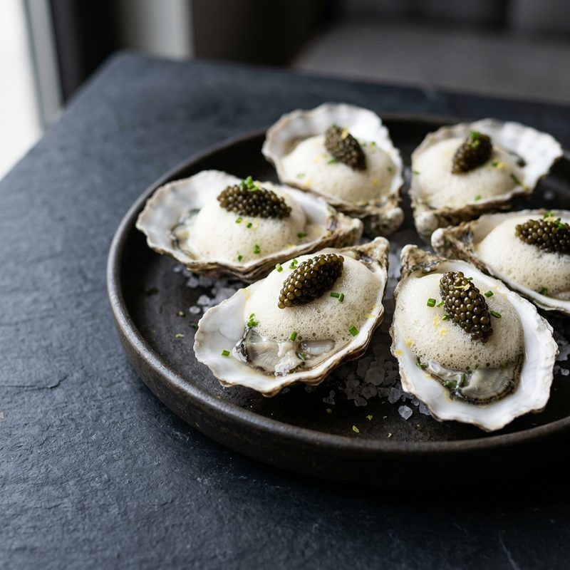 Oyster Foam with Caviar Pearls