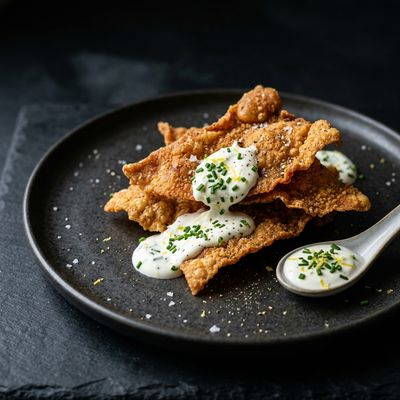 Crispy Chicken Skin with Chive Cream