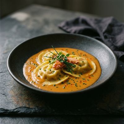 Lobster Ravioli with Shellfish Bisque